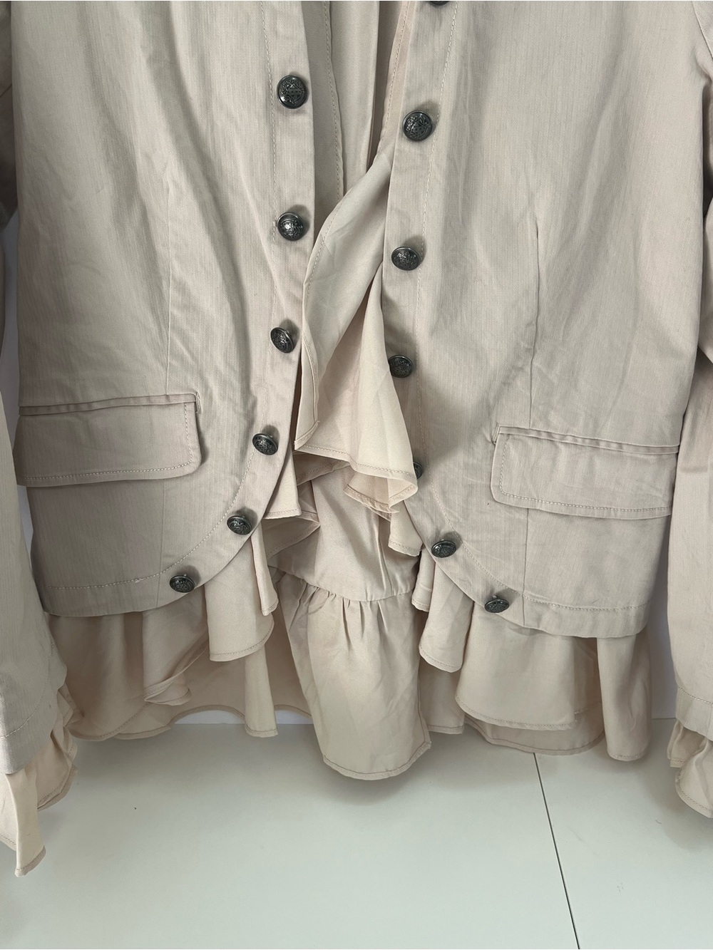 Free People Beige Ruffle-Front Button Jacket - Picture 3 of 11